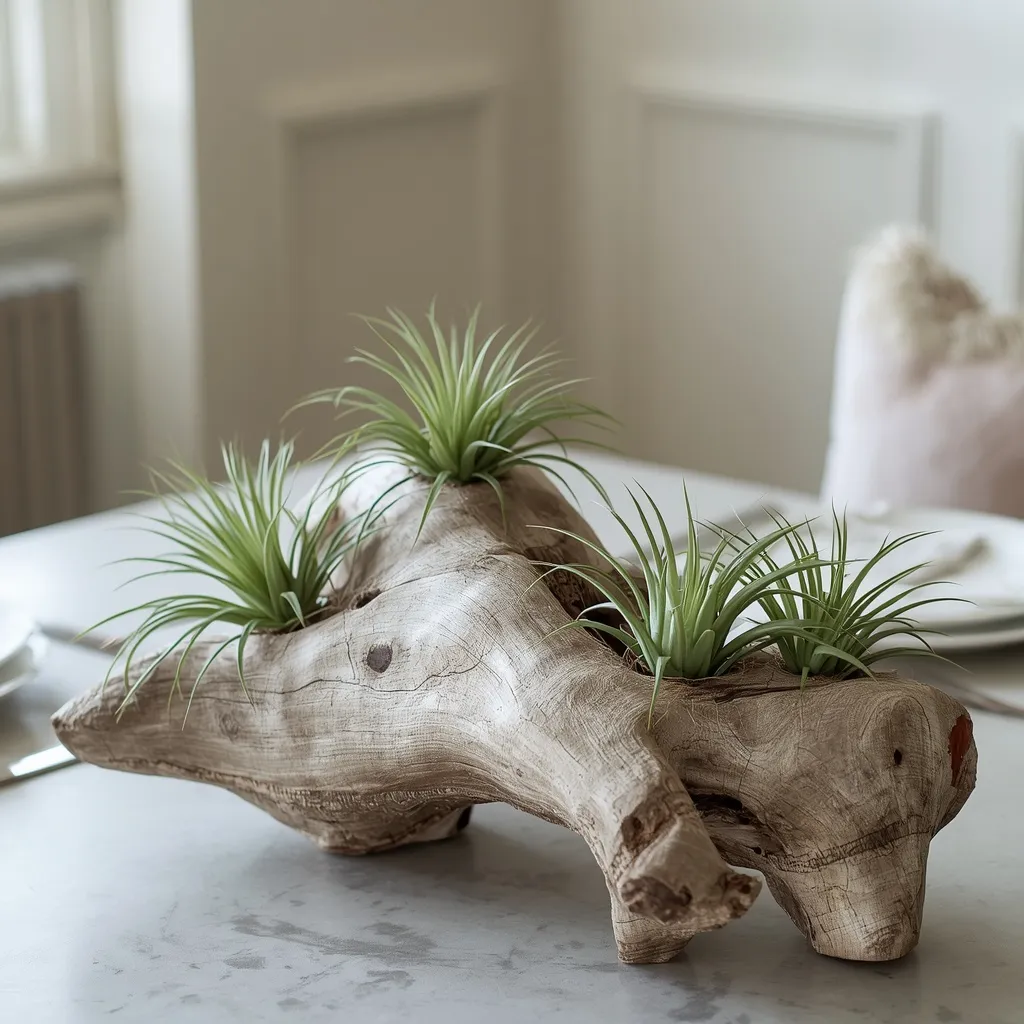 Air plants in a driftwood centerpiece