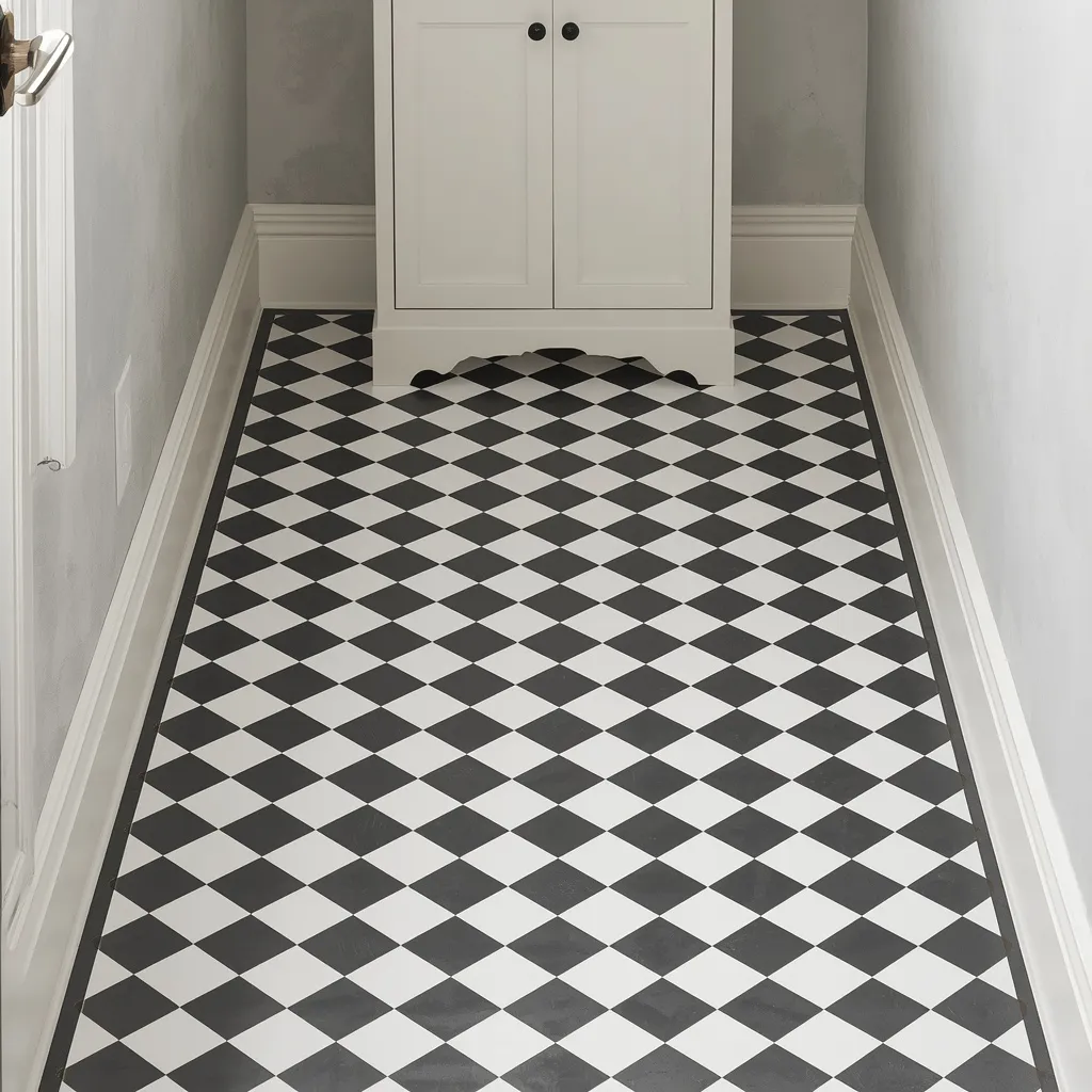 Black and white checkerboard floor