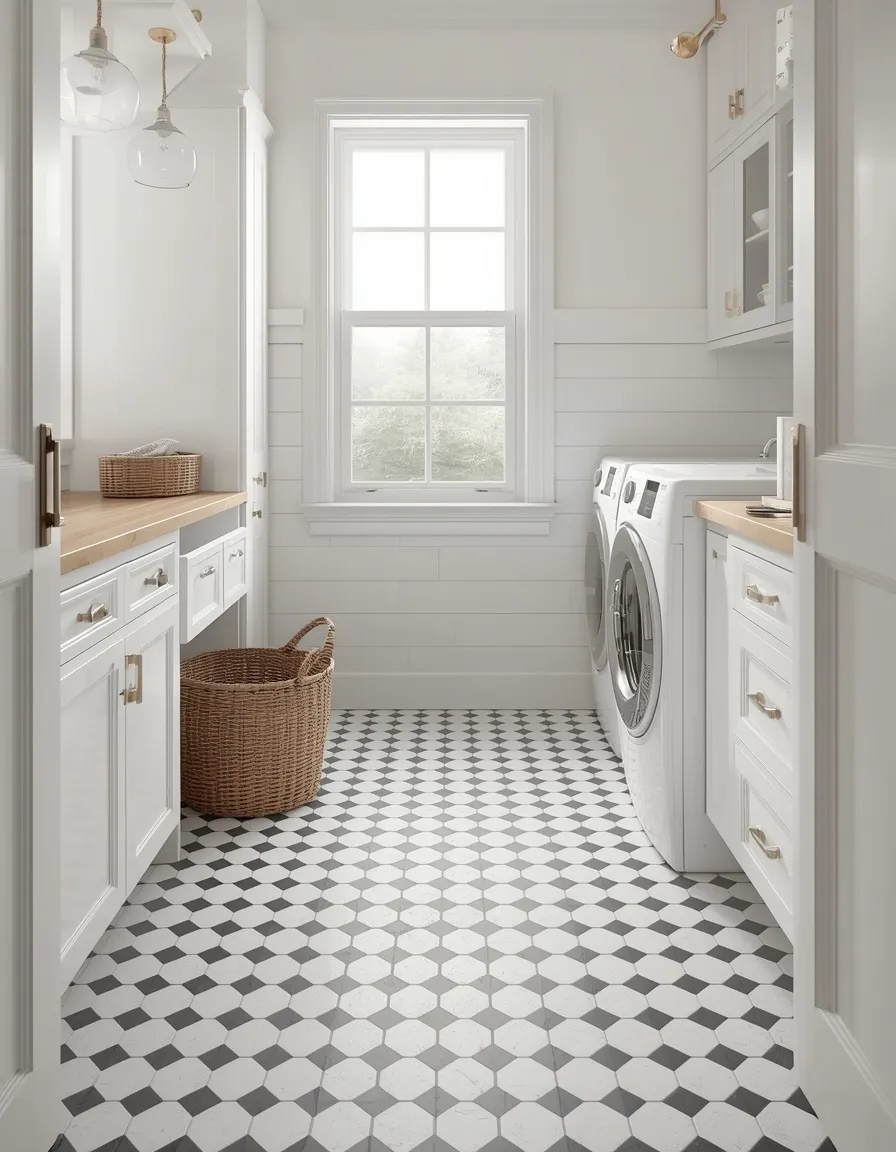 Black and white checkerboard laundry floor