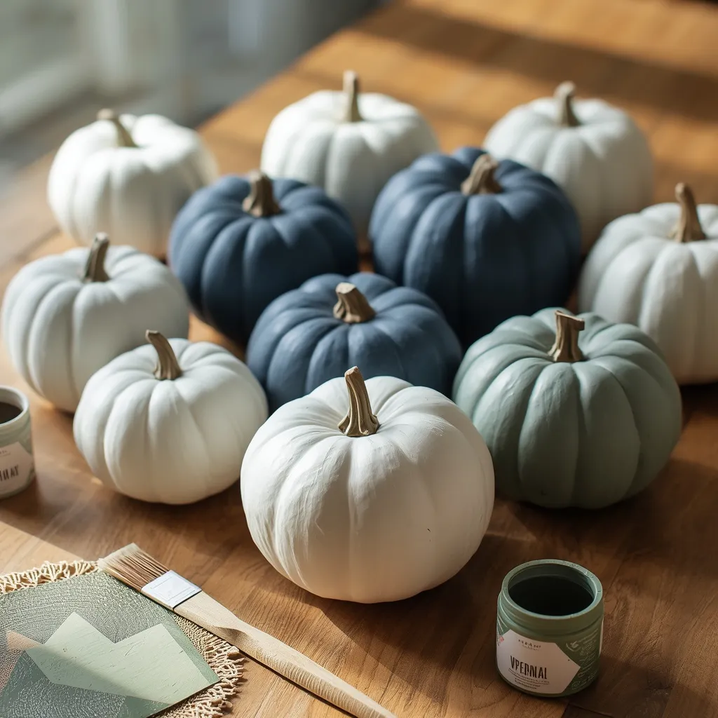 No-carve painted pumpkins in fall colors