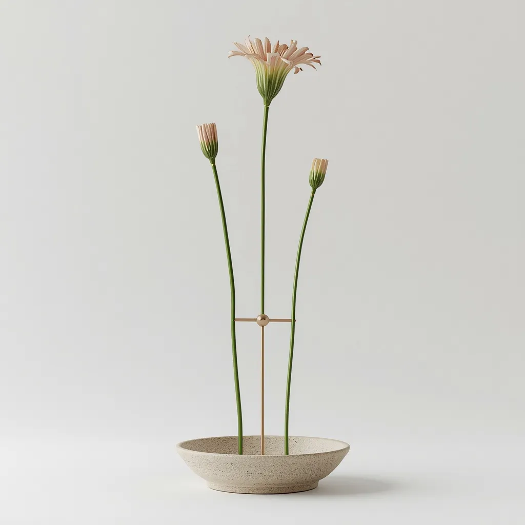 Sculptural three stem line arrangement