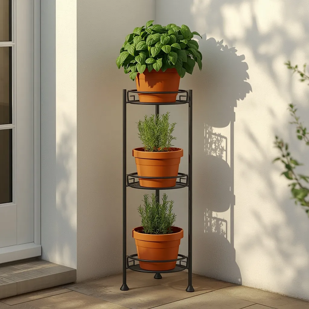 Tiered terracotta patio herb garden