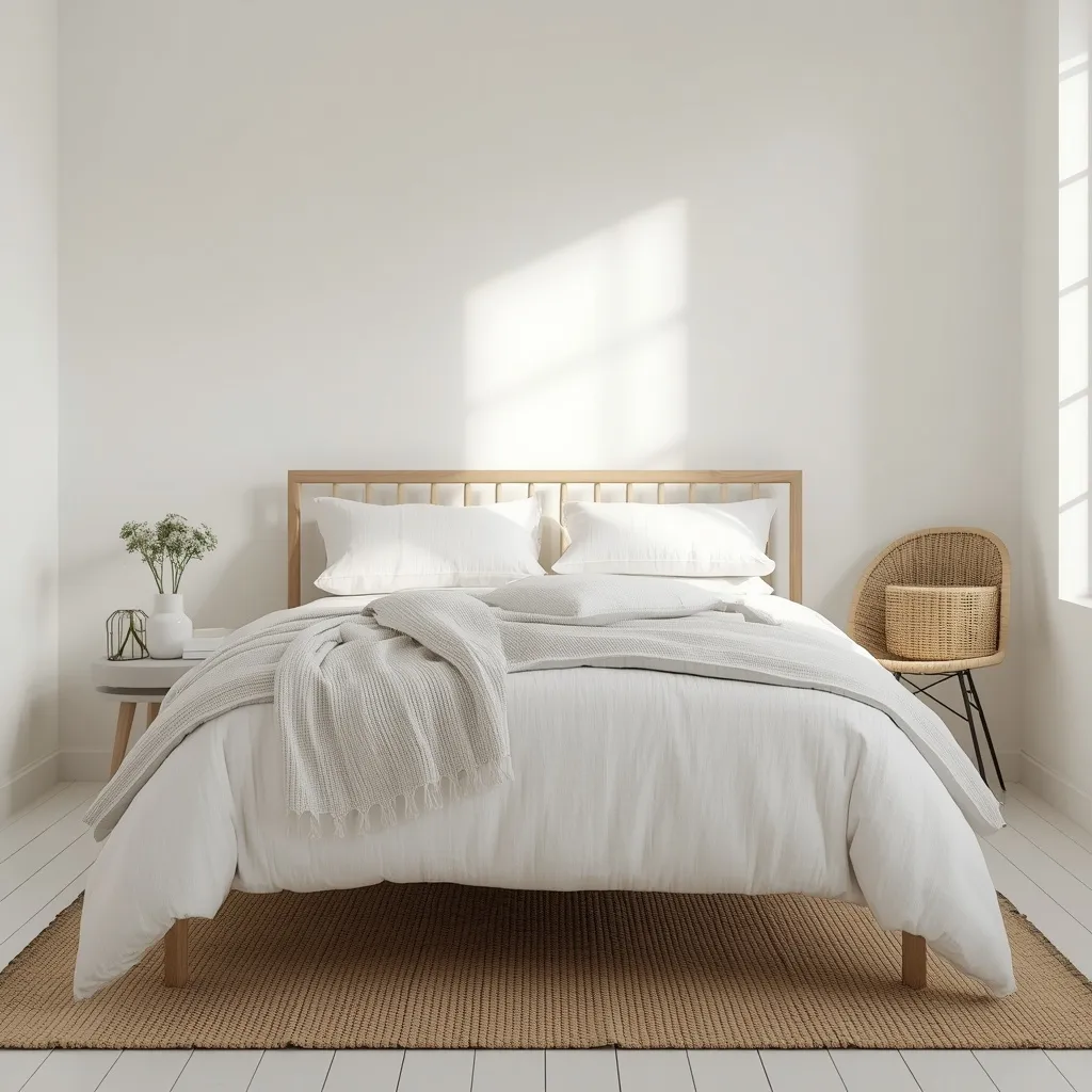 White farmhouse summer bedroom