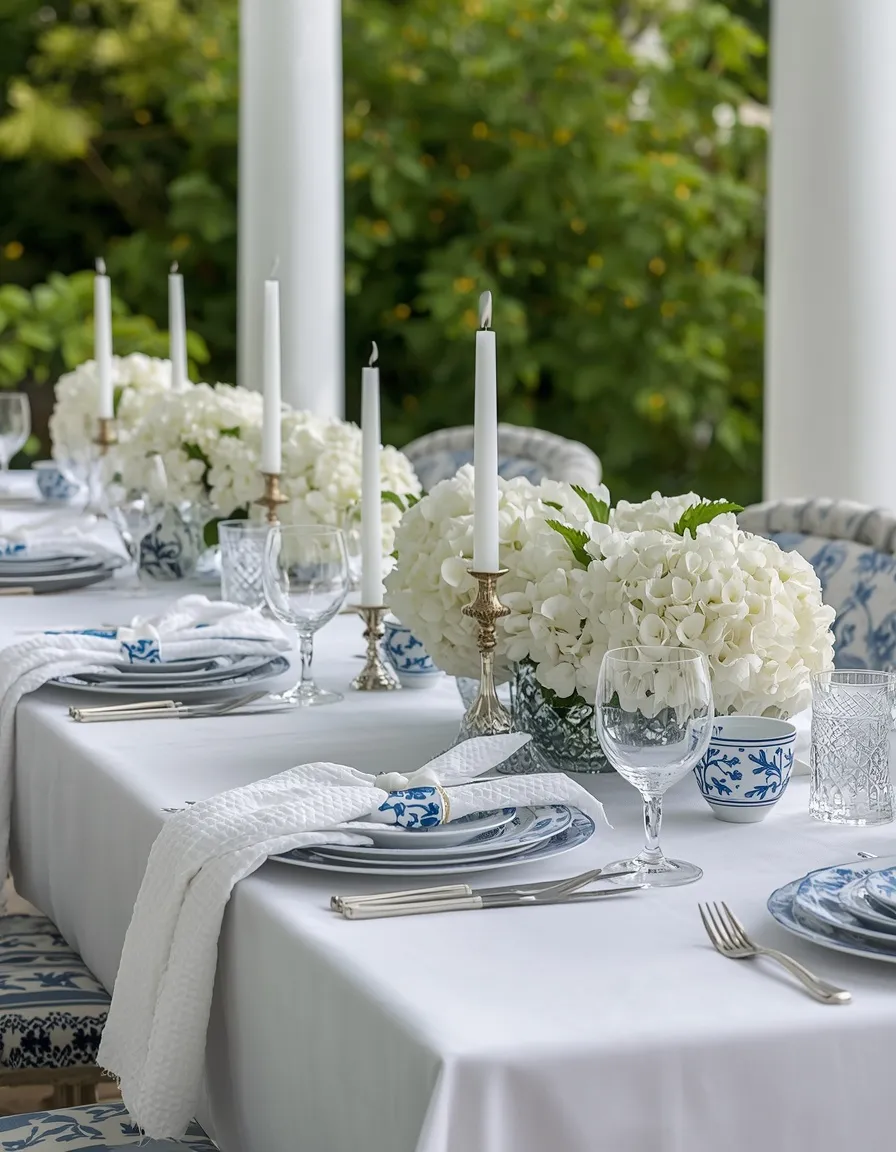 Blue and white outdoor dining table