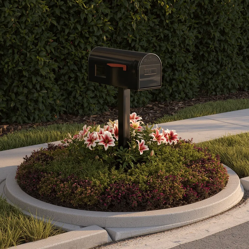 Flower bed around mailbox post