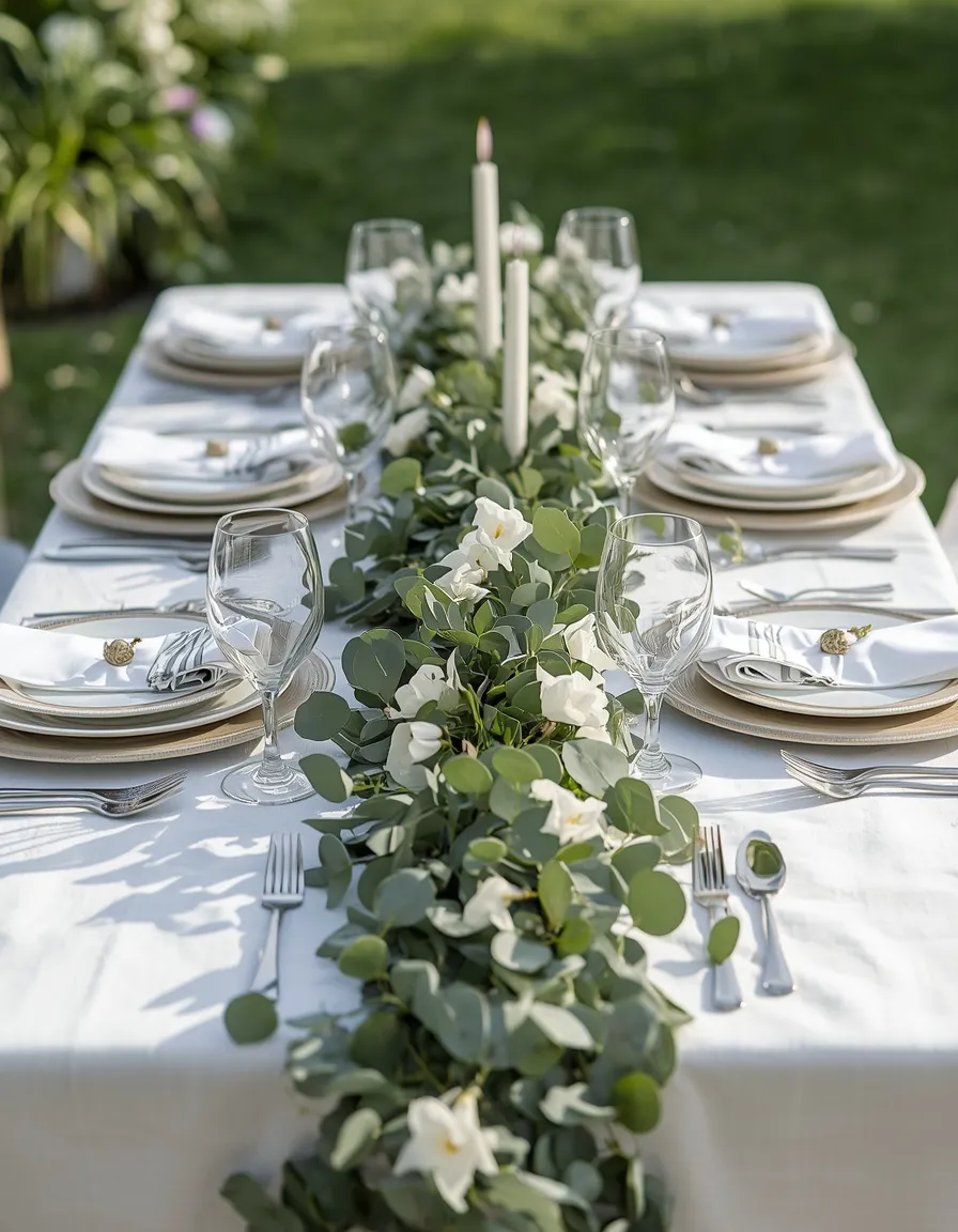 Green and white summer tablescape