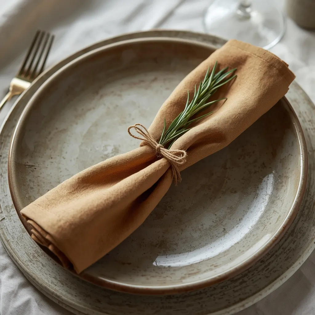 Napkin tied with twine and a sprig