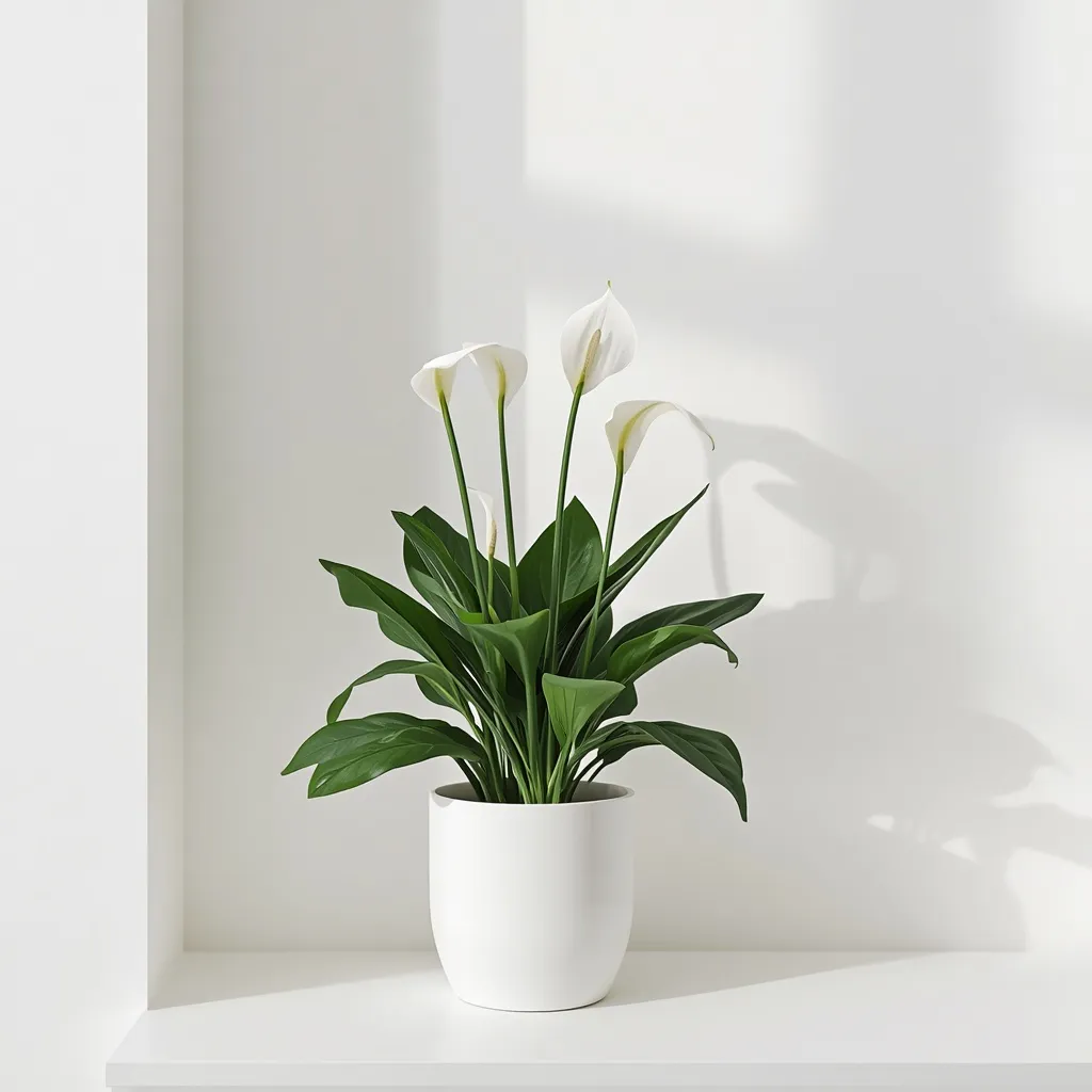 Peace lily white blooms monochrome display