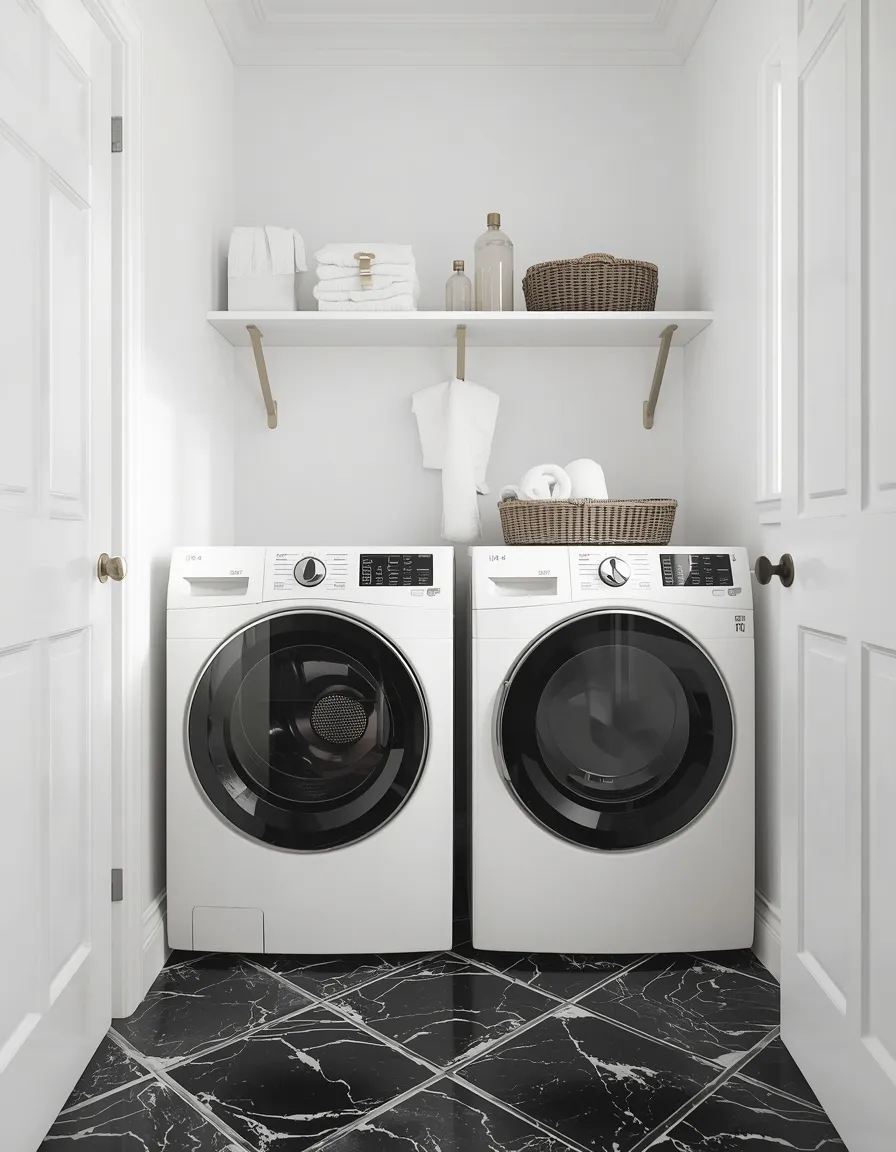 Peel and stick vinyl tile laundry floor