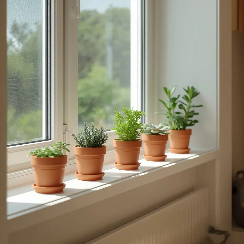 Small-space windowsill plant garden