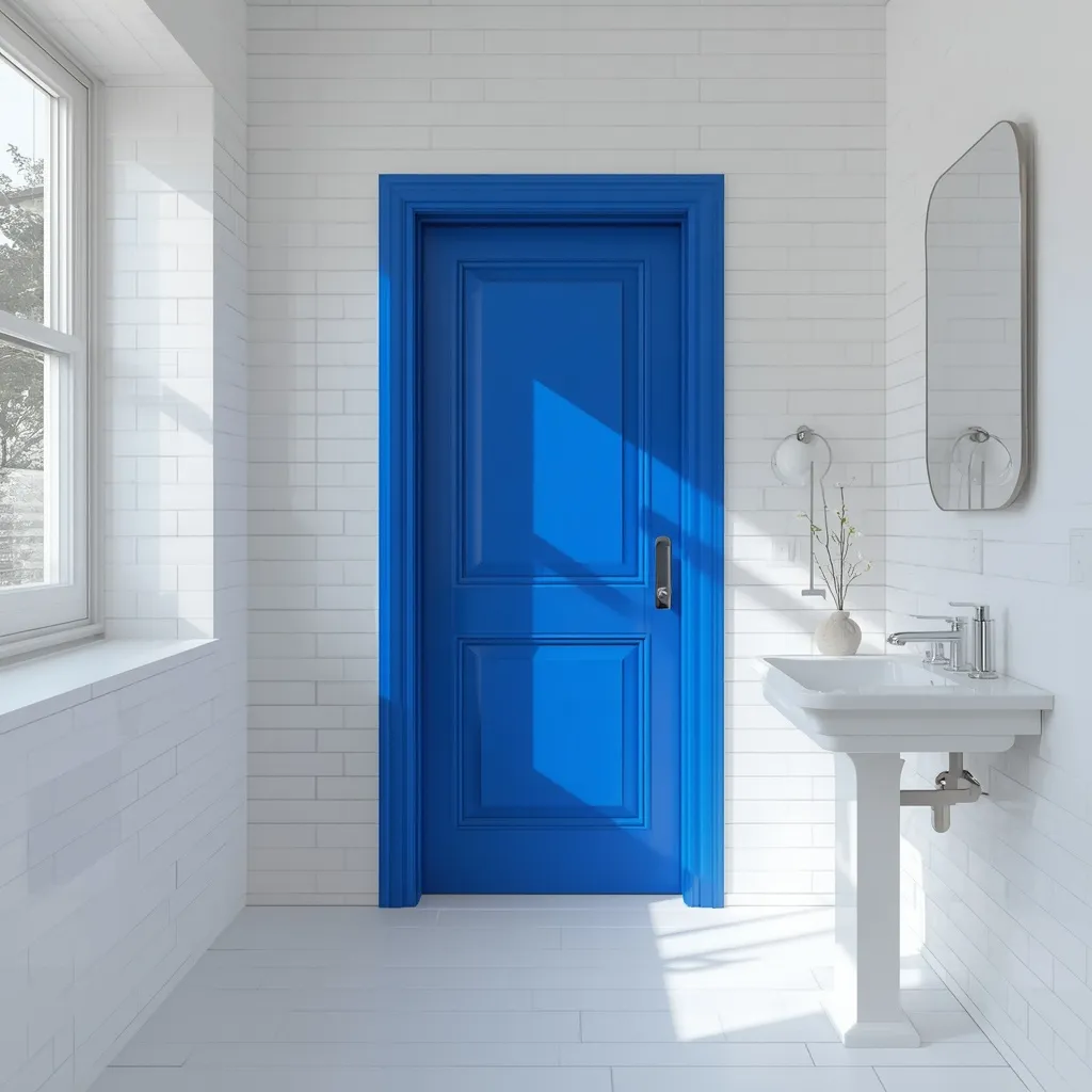 White bathroom with bold accent