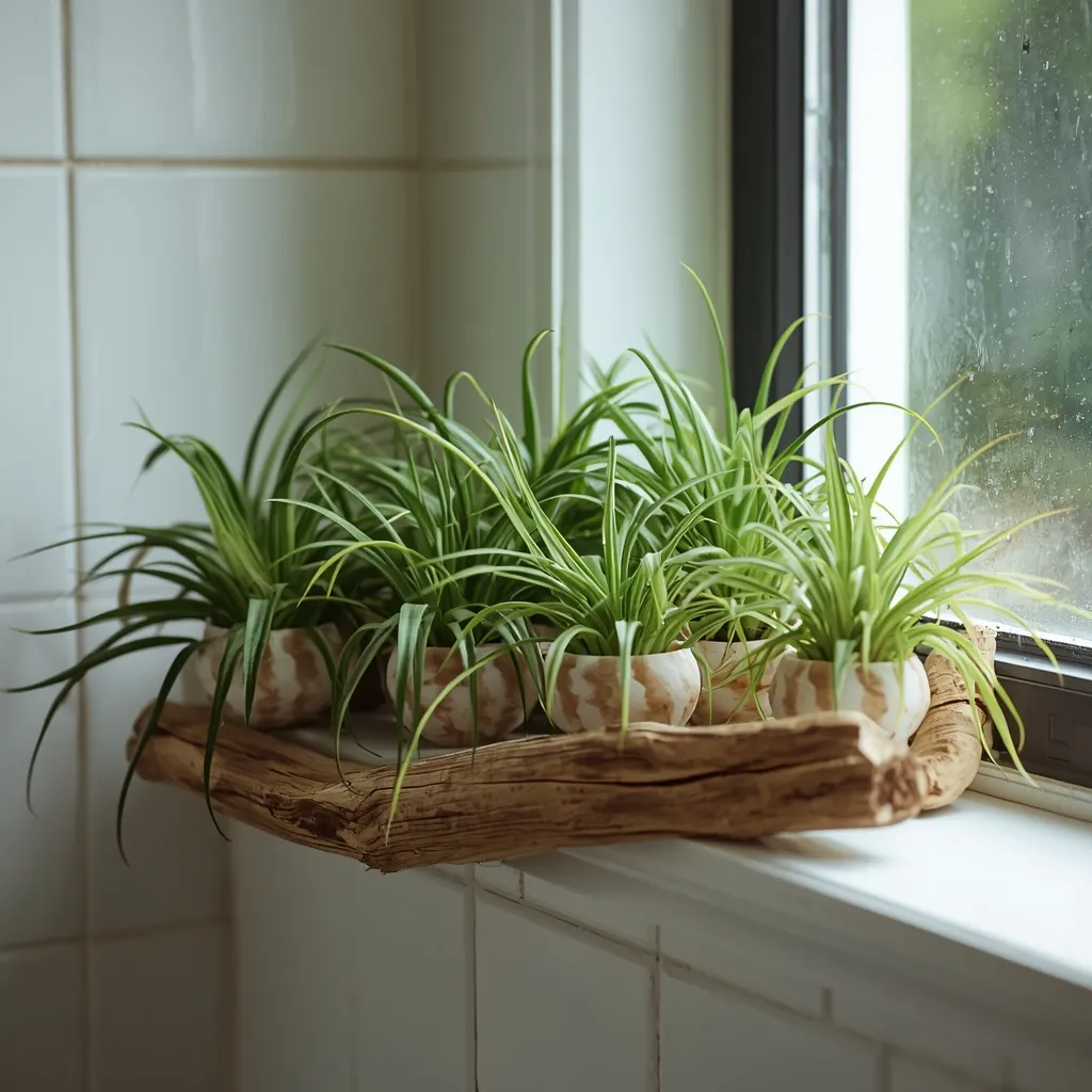 Air plants in a humid bathroom display