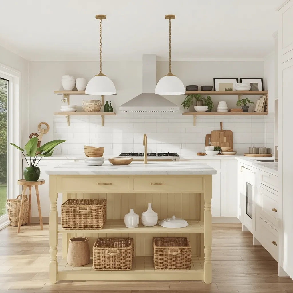 Butter yellow kitchen island scheme