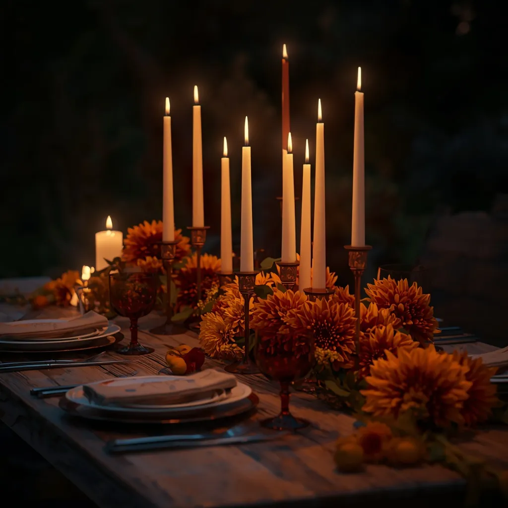 Candlelit late summer dining table