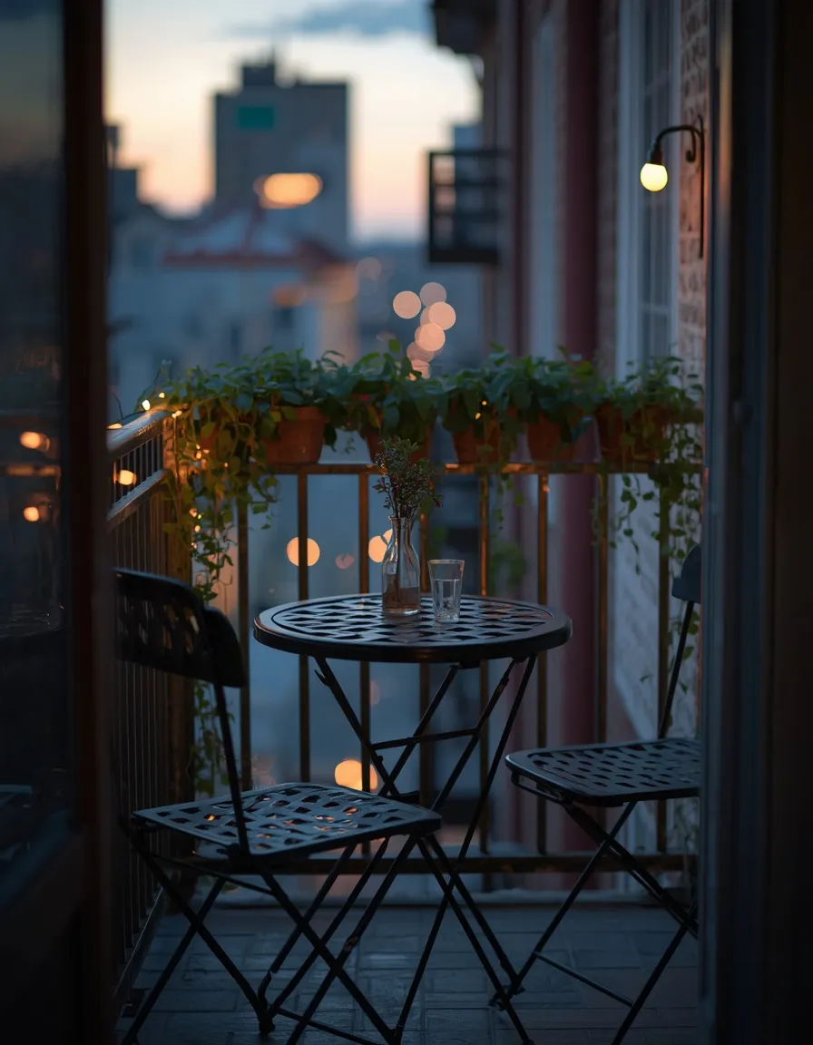 Cozy balcony outdoor dining for two