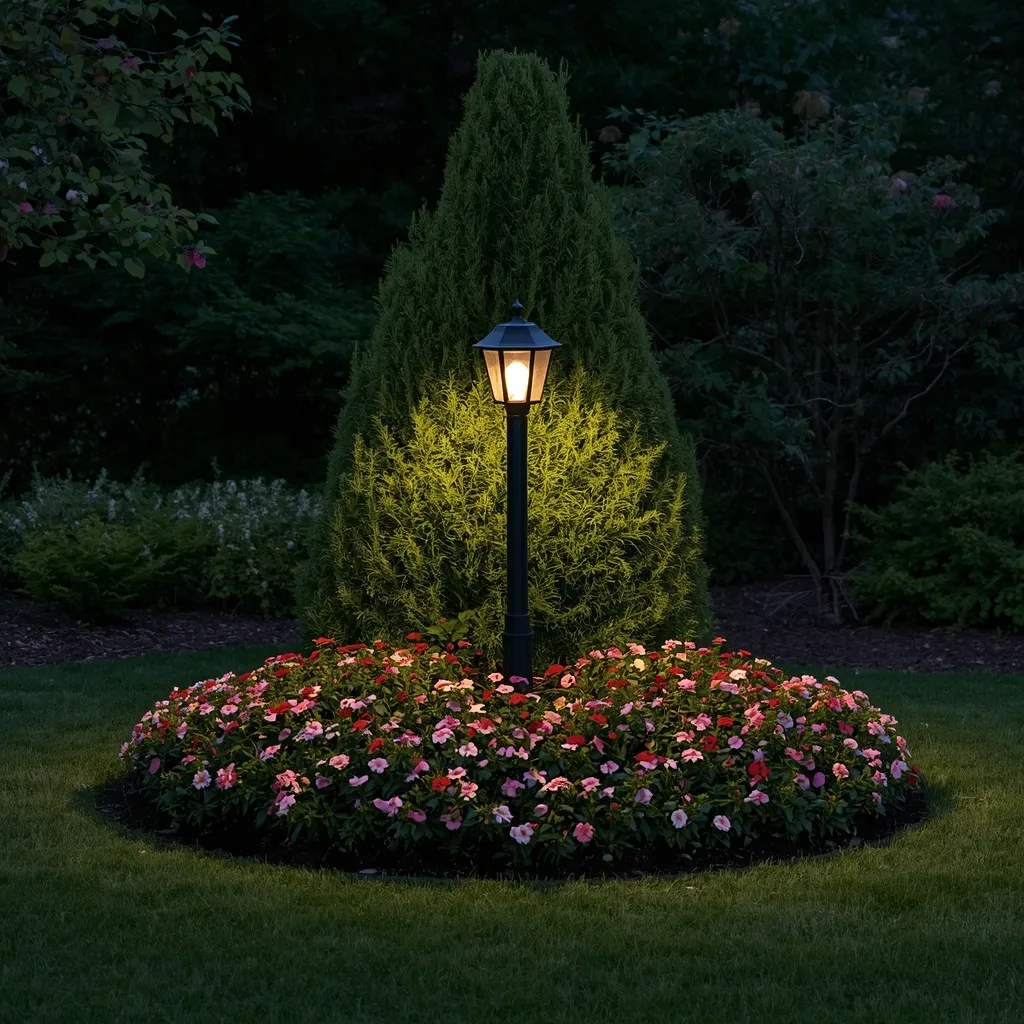 Flower bed around lamp post