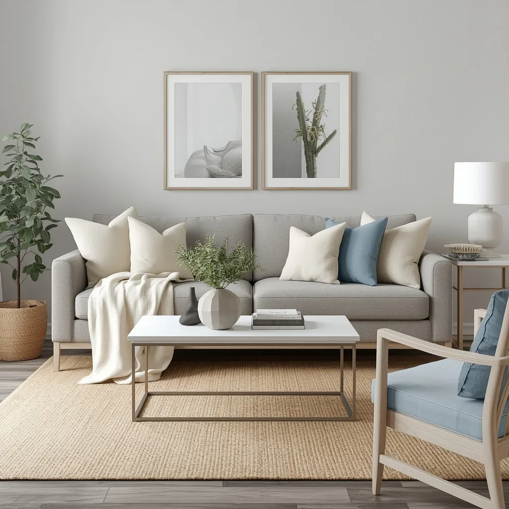 Gray couch beachy living room