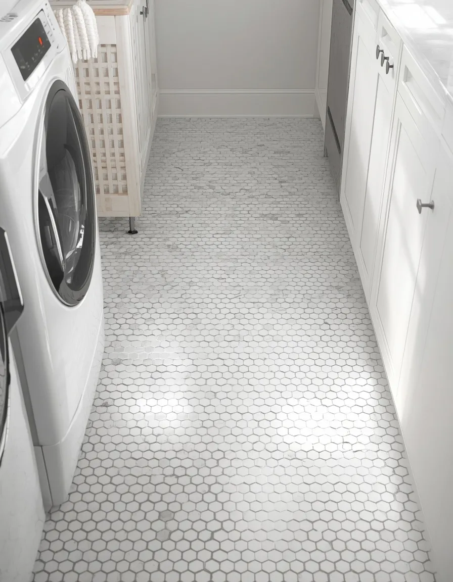 Hexagon tile laundry room floor