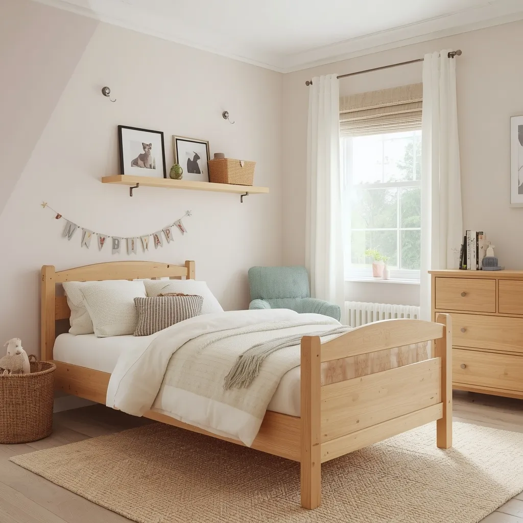 Kids farmhouse bedroom with baskets
