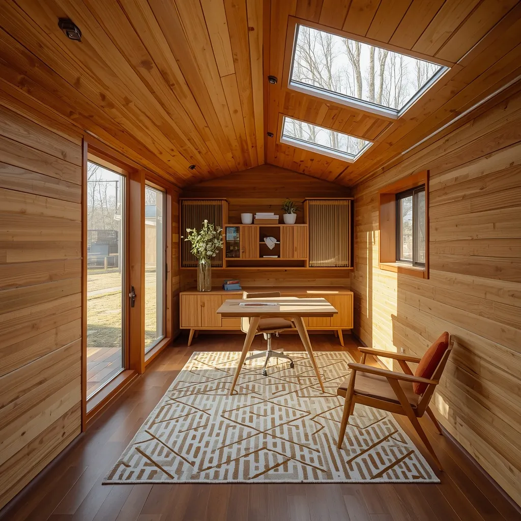 Mid-century modern shed office interior