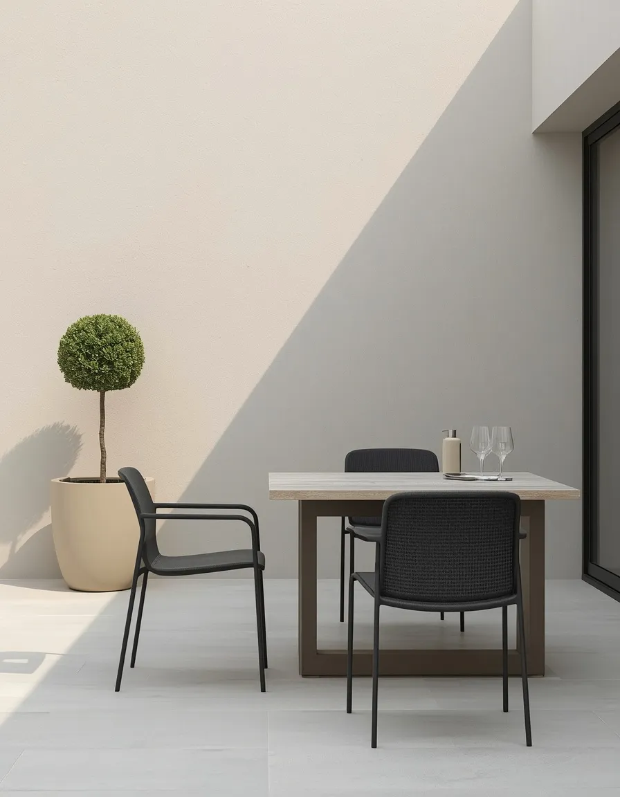 Minimalist small backyard terrace dining
