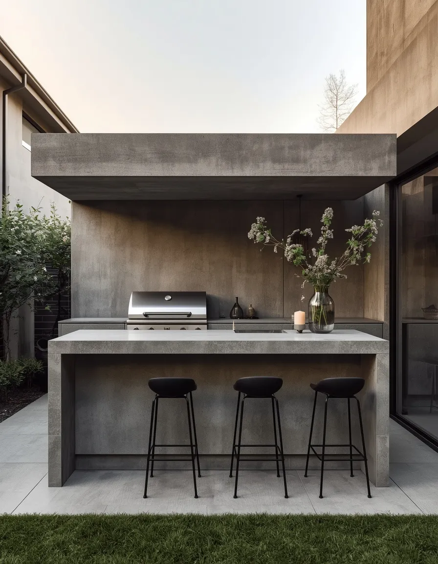 Modern concrete backyard kitchen