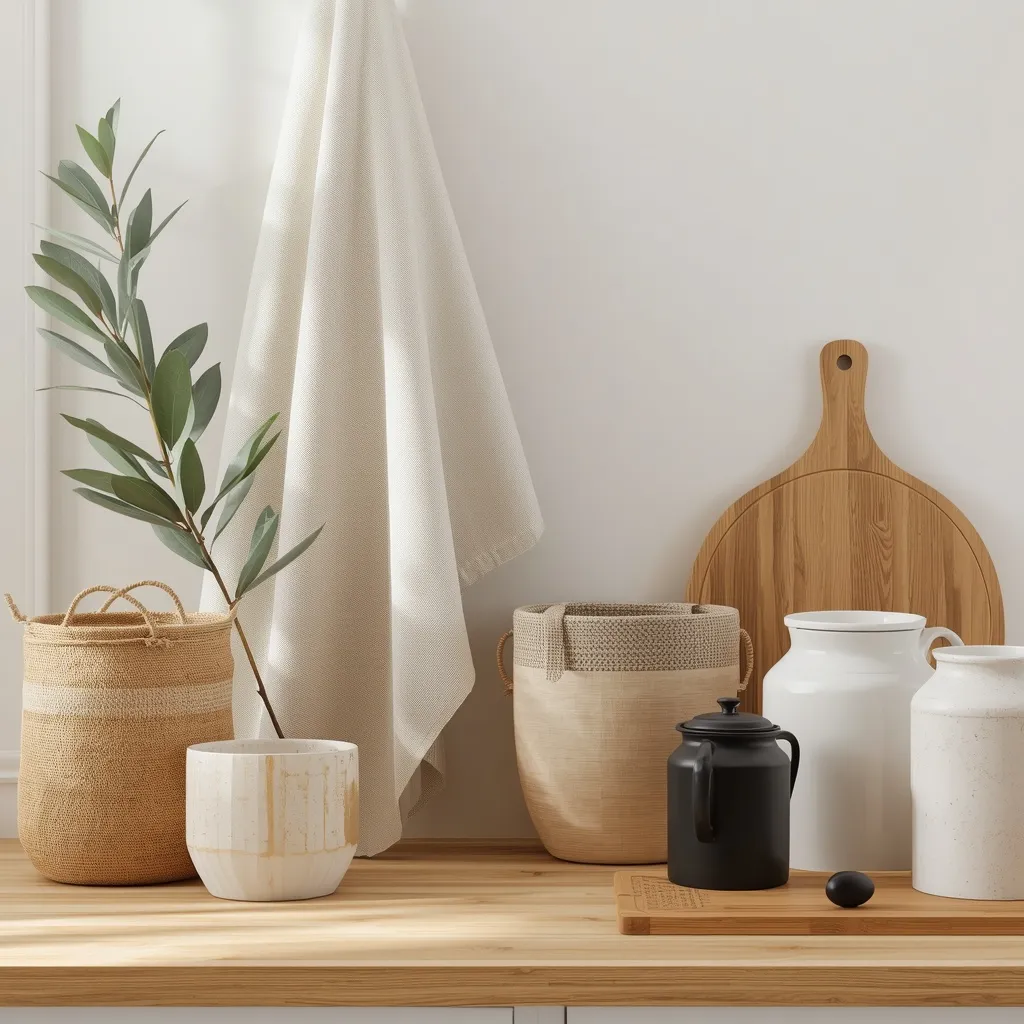Neutral linen farmhouse kitchen