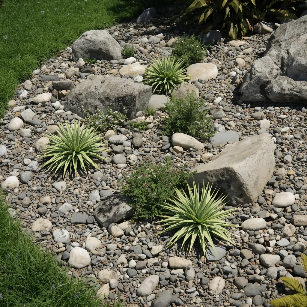 Rock and gravel flower bed