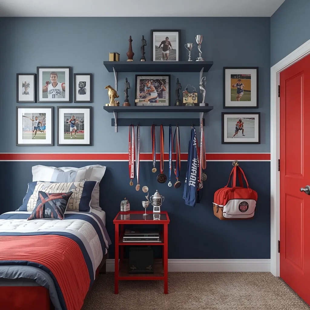 Sporty teen bedroom with medals