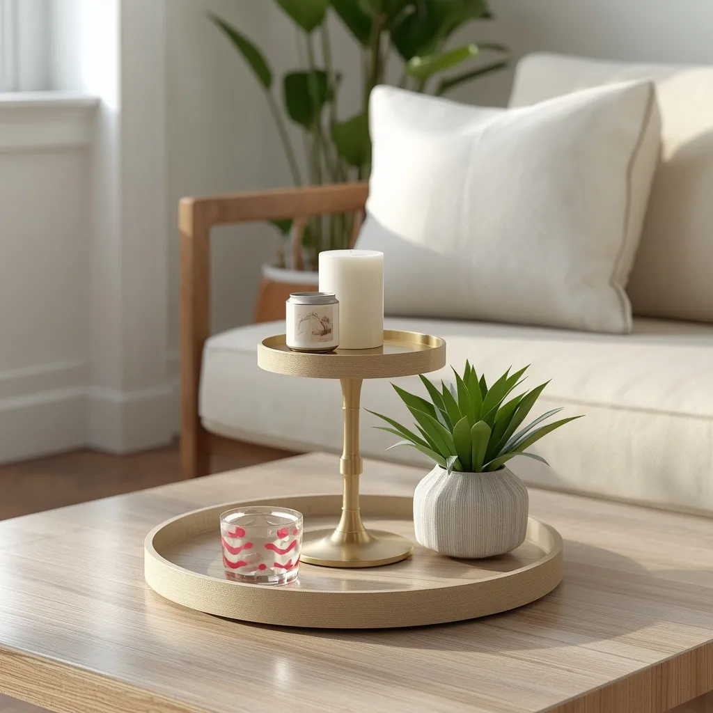 Tiered riser coffee table decor