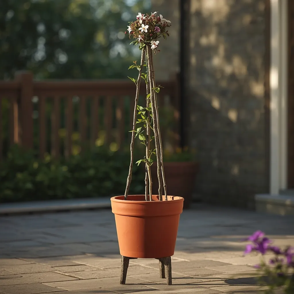 Twig obelisk in a container pot