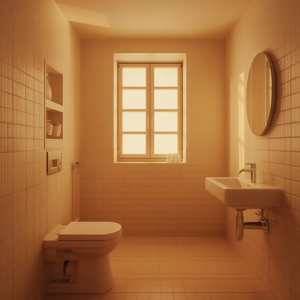 Windowless bathroom warm colors