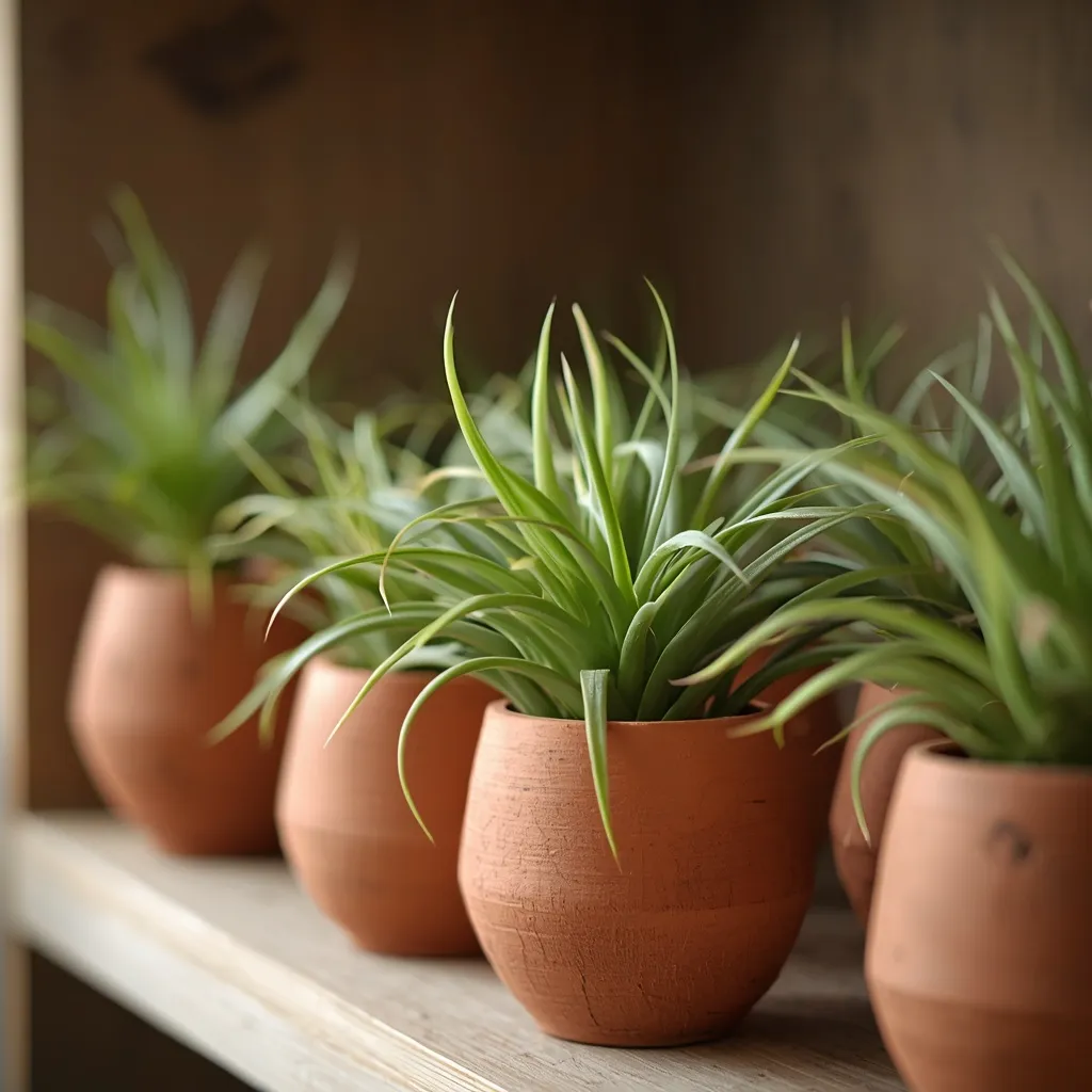 Air plants perched in small clay pots