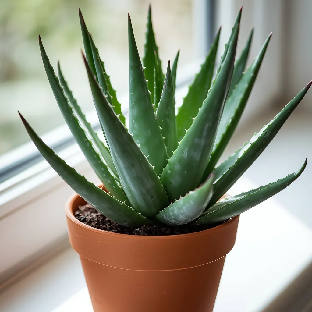 Aloe vera on a sunny windowsill