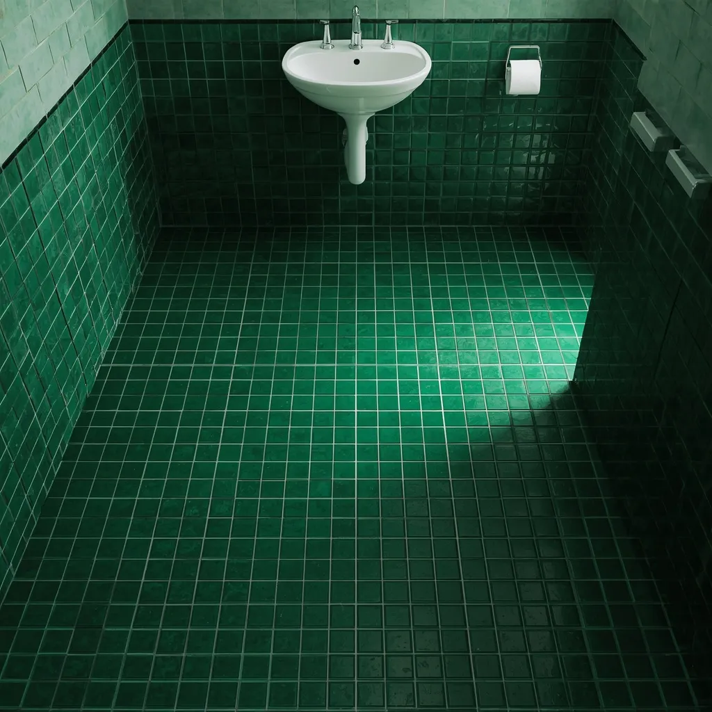 Bold green tile powder room floor
