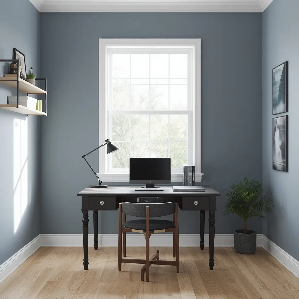 Cool gray monochromatic home office