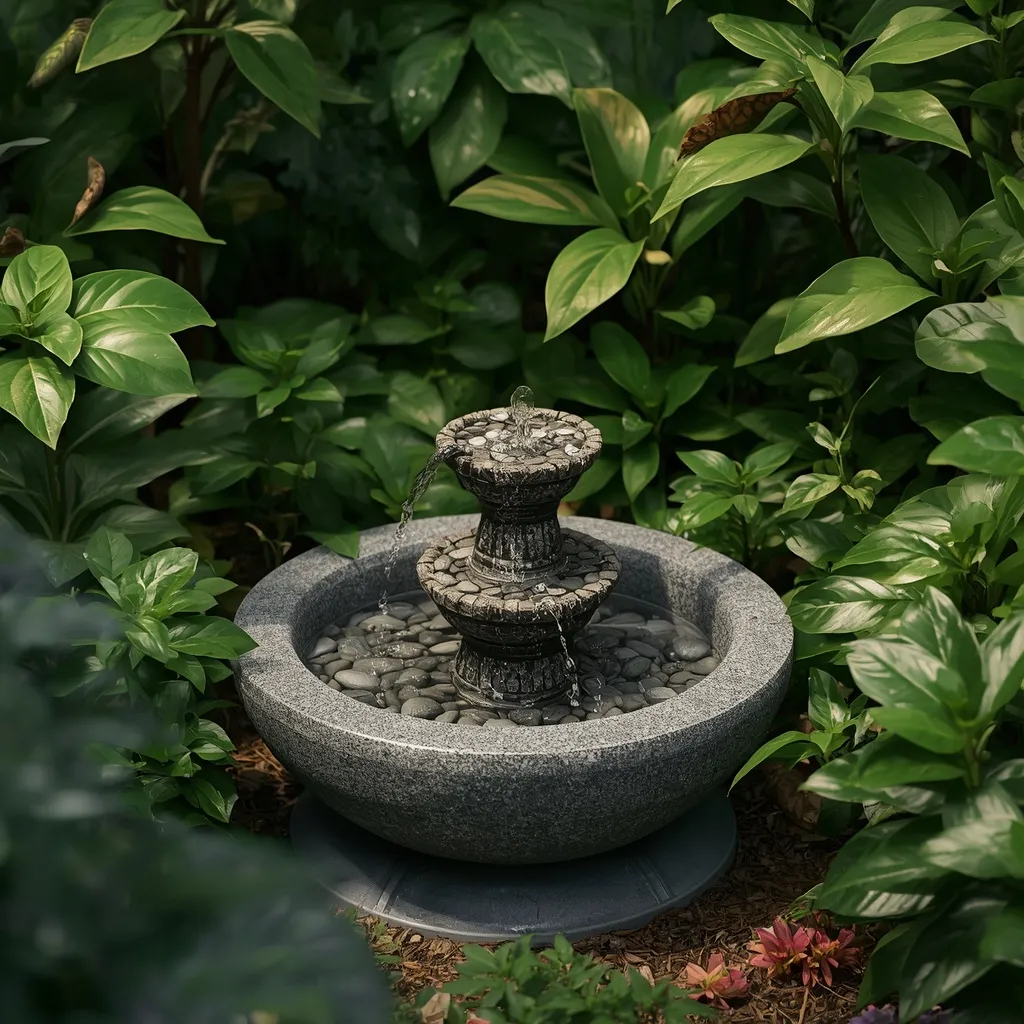 Corner flower bed with fountain