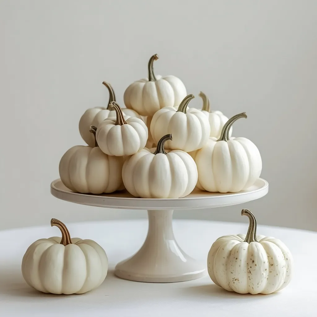Elegant all-white pumpkin display