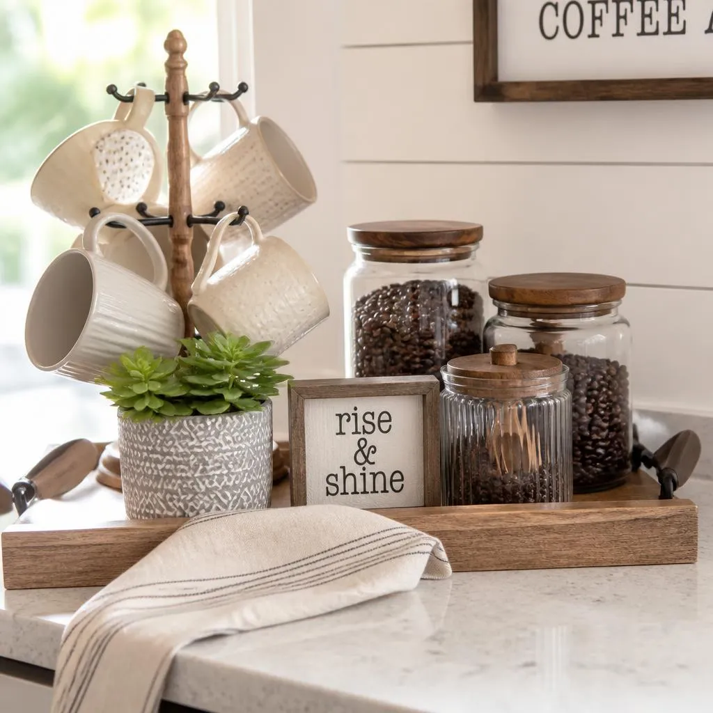Farmhouse coffee bar summer decor