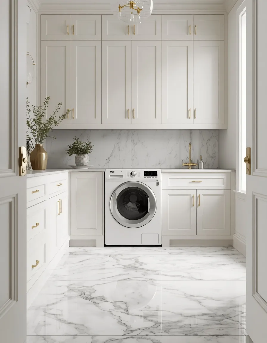 Marble-look porcelain laundry floor