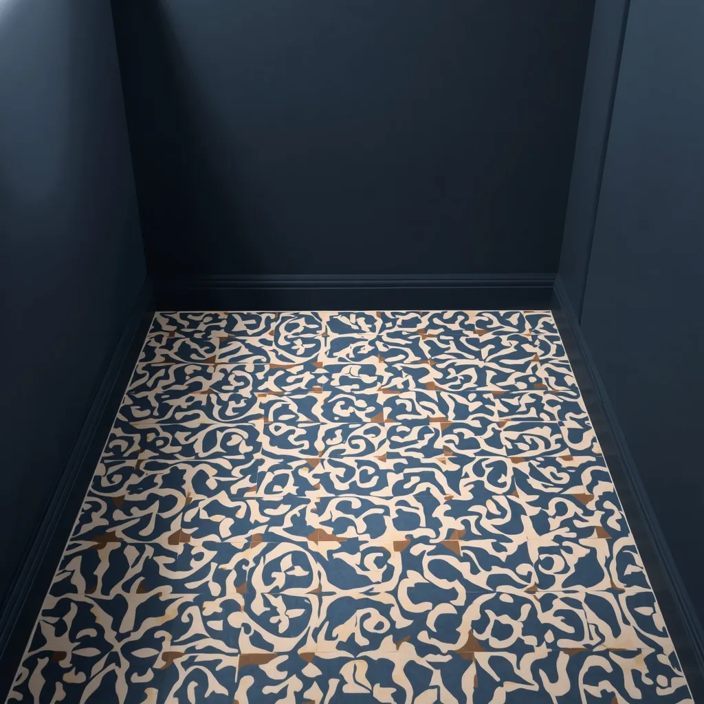 Navy walls patterned floor tile
