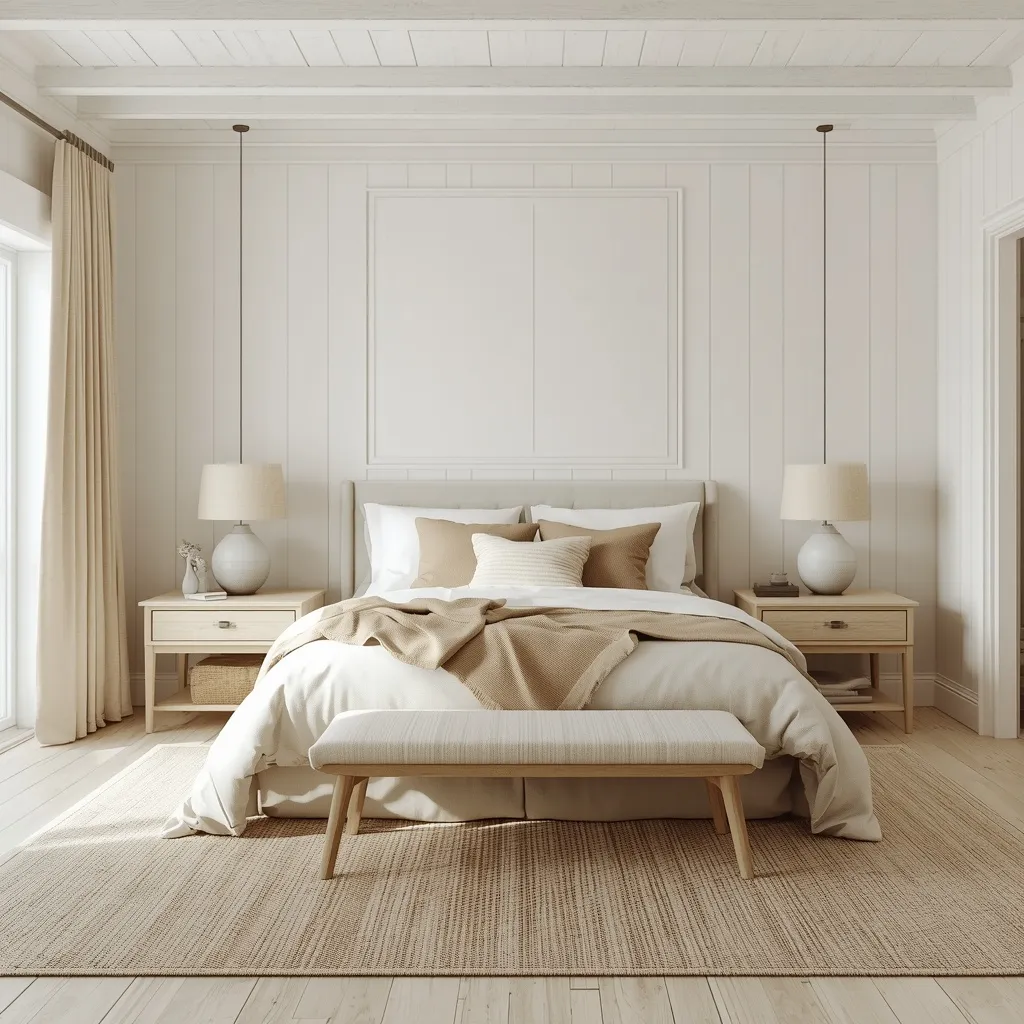 Neutral linen farmhouse bedroom