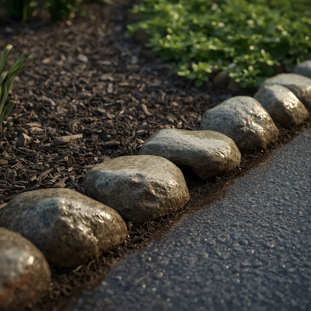 River rock flower bed border