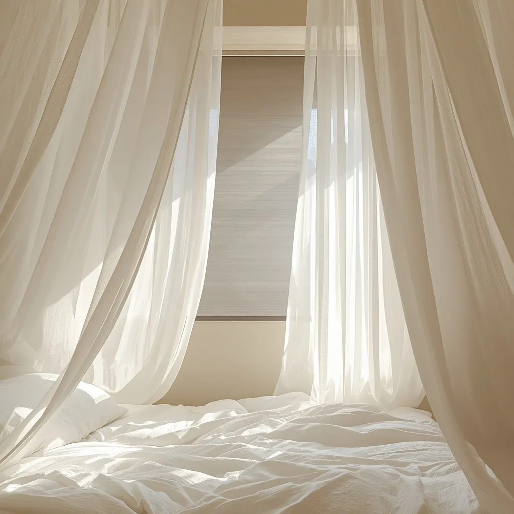 Sheer curtains in summer bedroom
