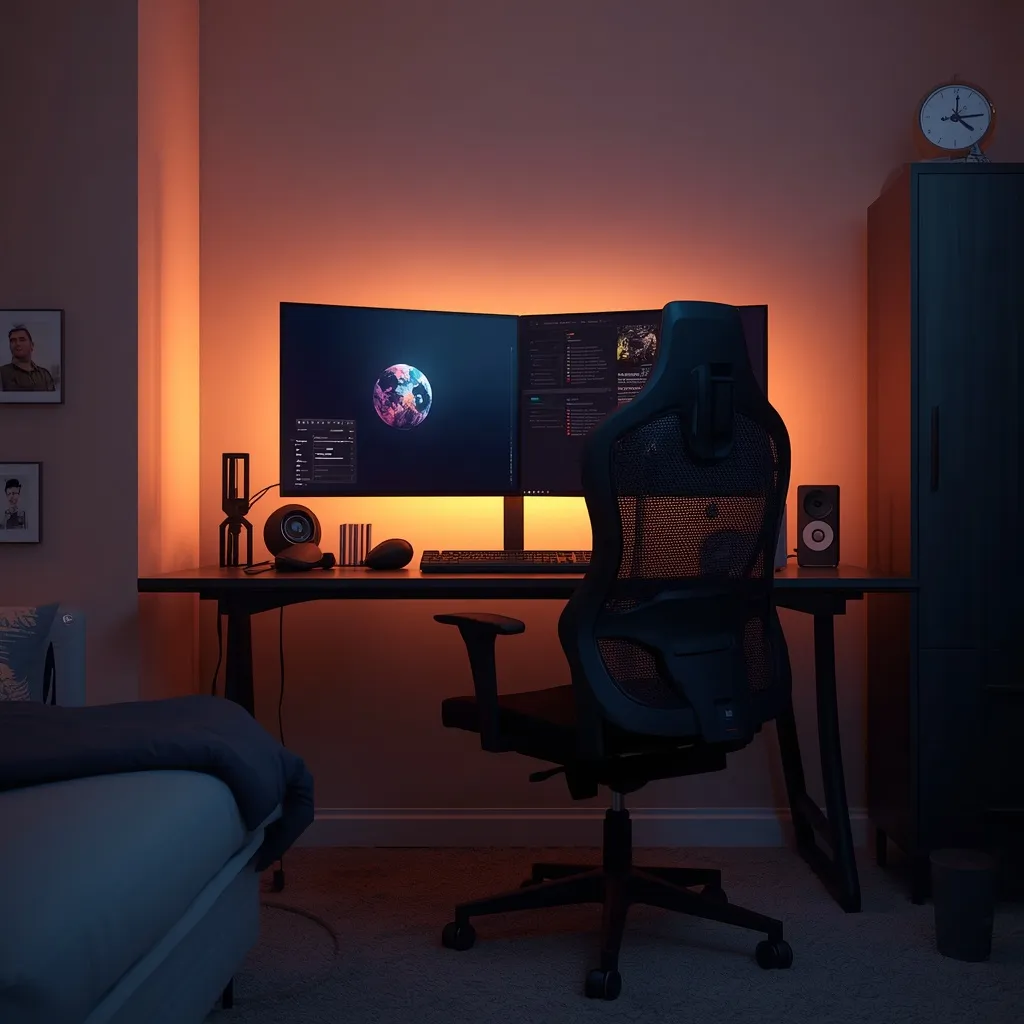 Teen gaming bedroom desk setup