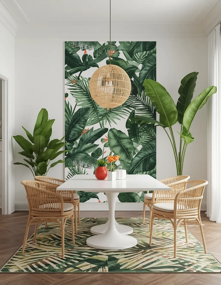 Tropical palm print dining room