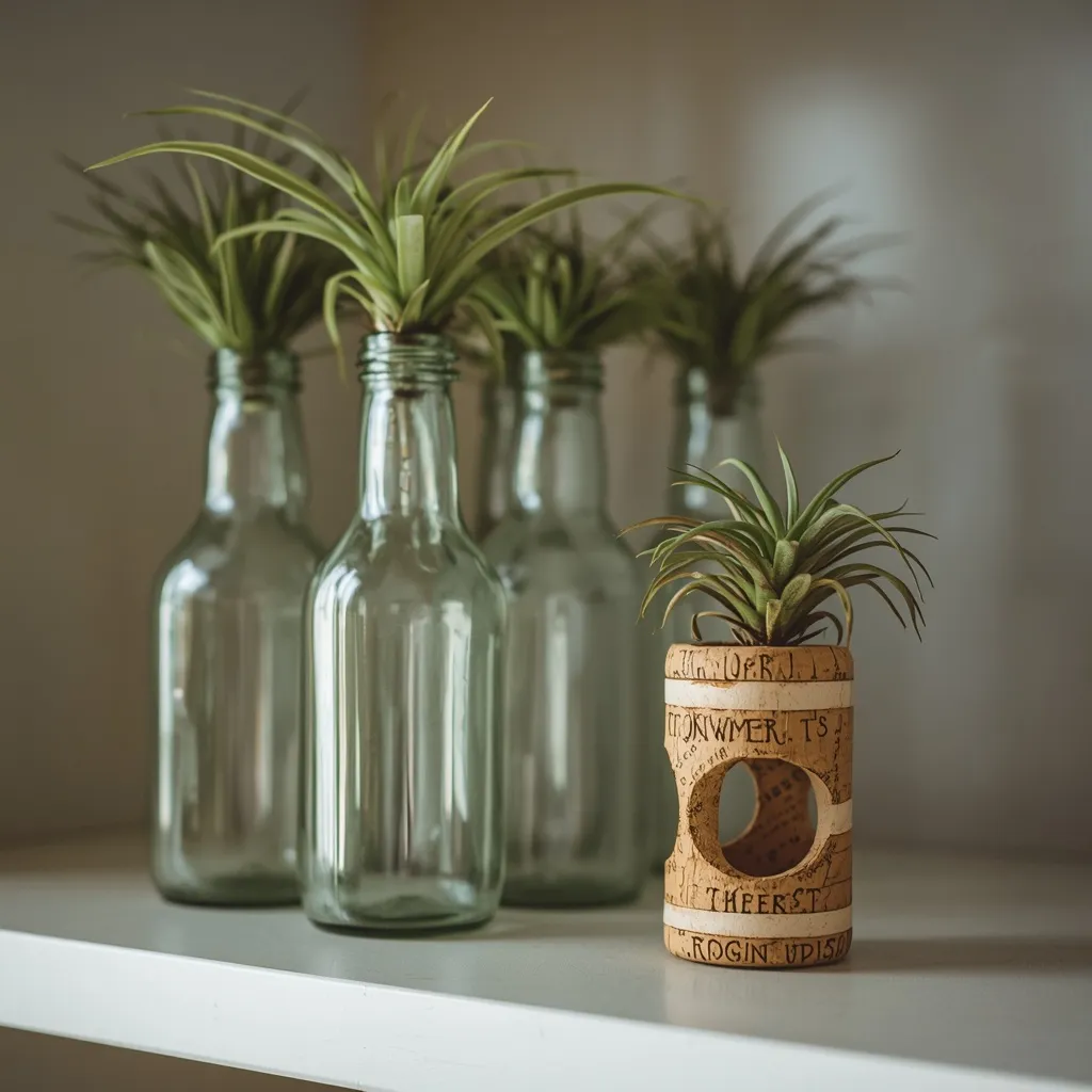 Air plants in upcycled corks and bottles