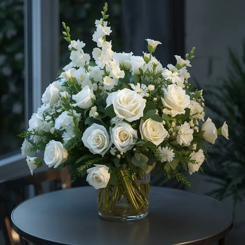 All white summer flower arrangement