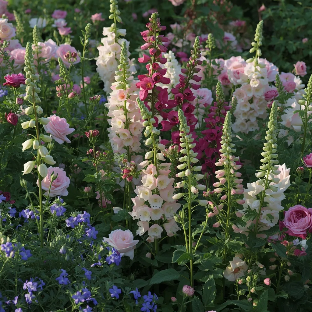 Dense cottage garden flower bed
