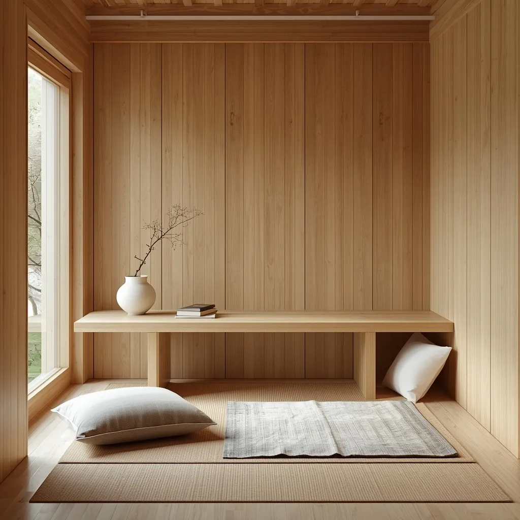 Japandi style shed office interior